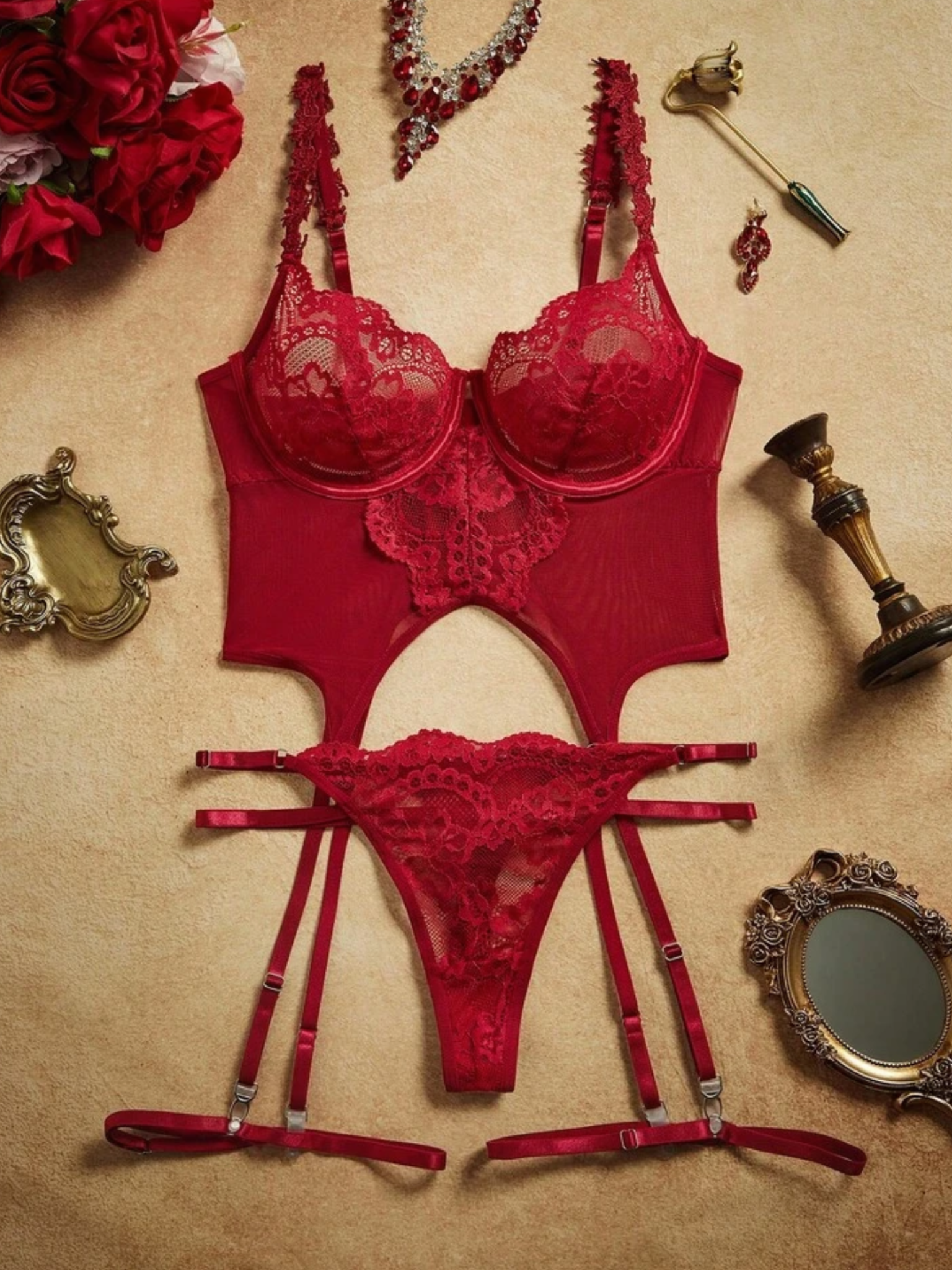 Burgundy Desire Corset Set