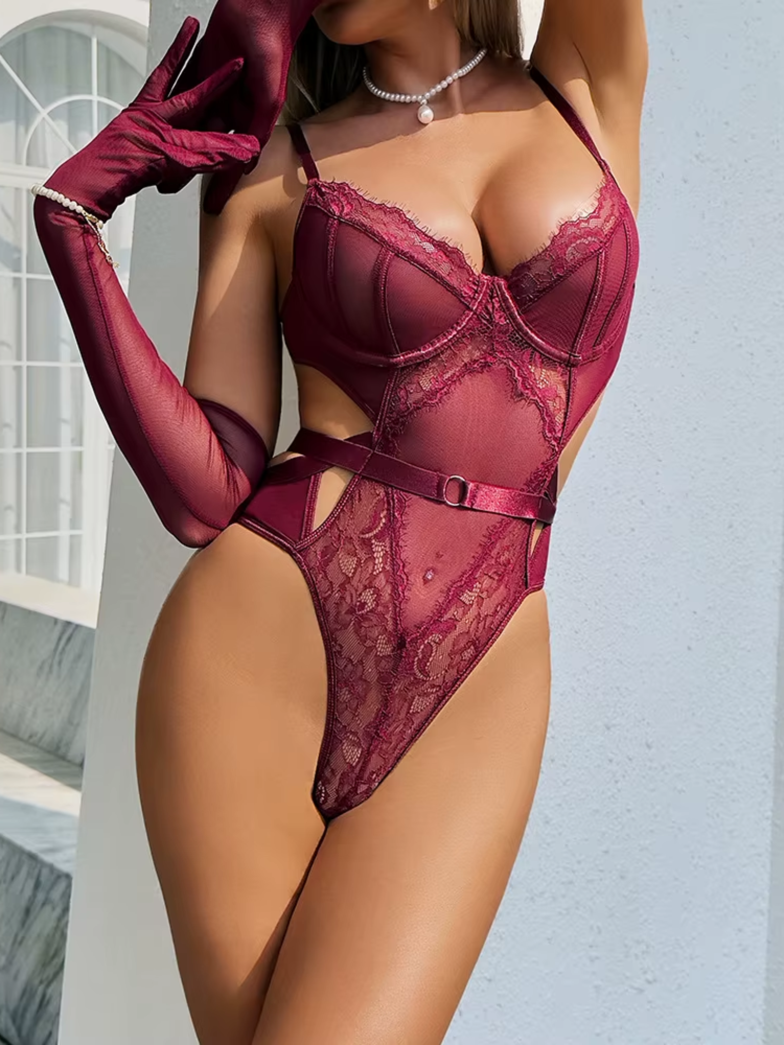Burgundy Lace Set