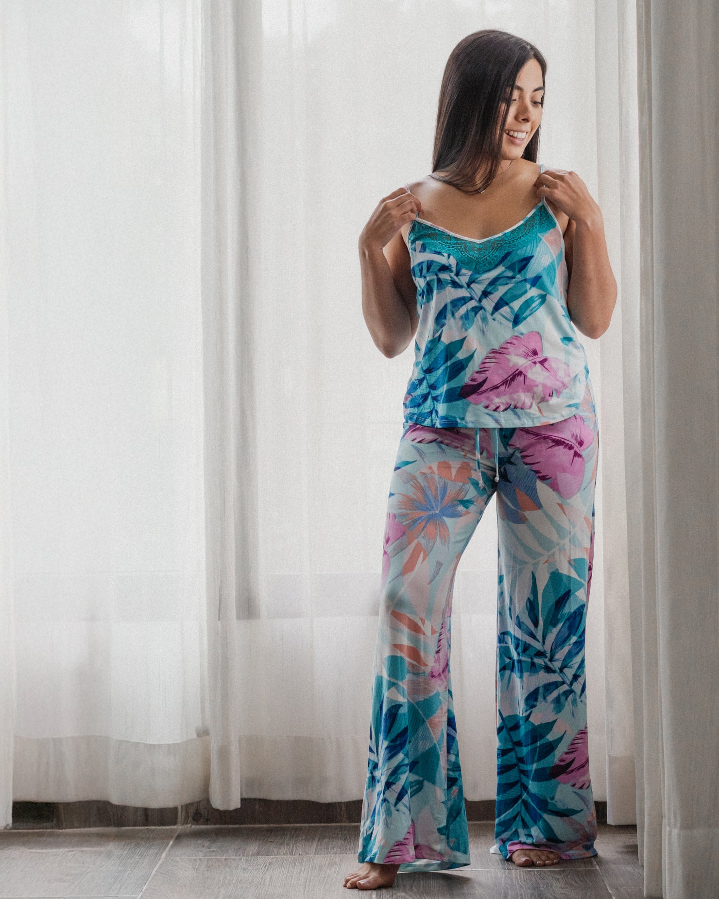 Aqua Floral Set Pantalón