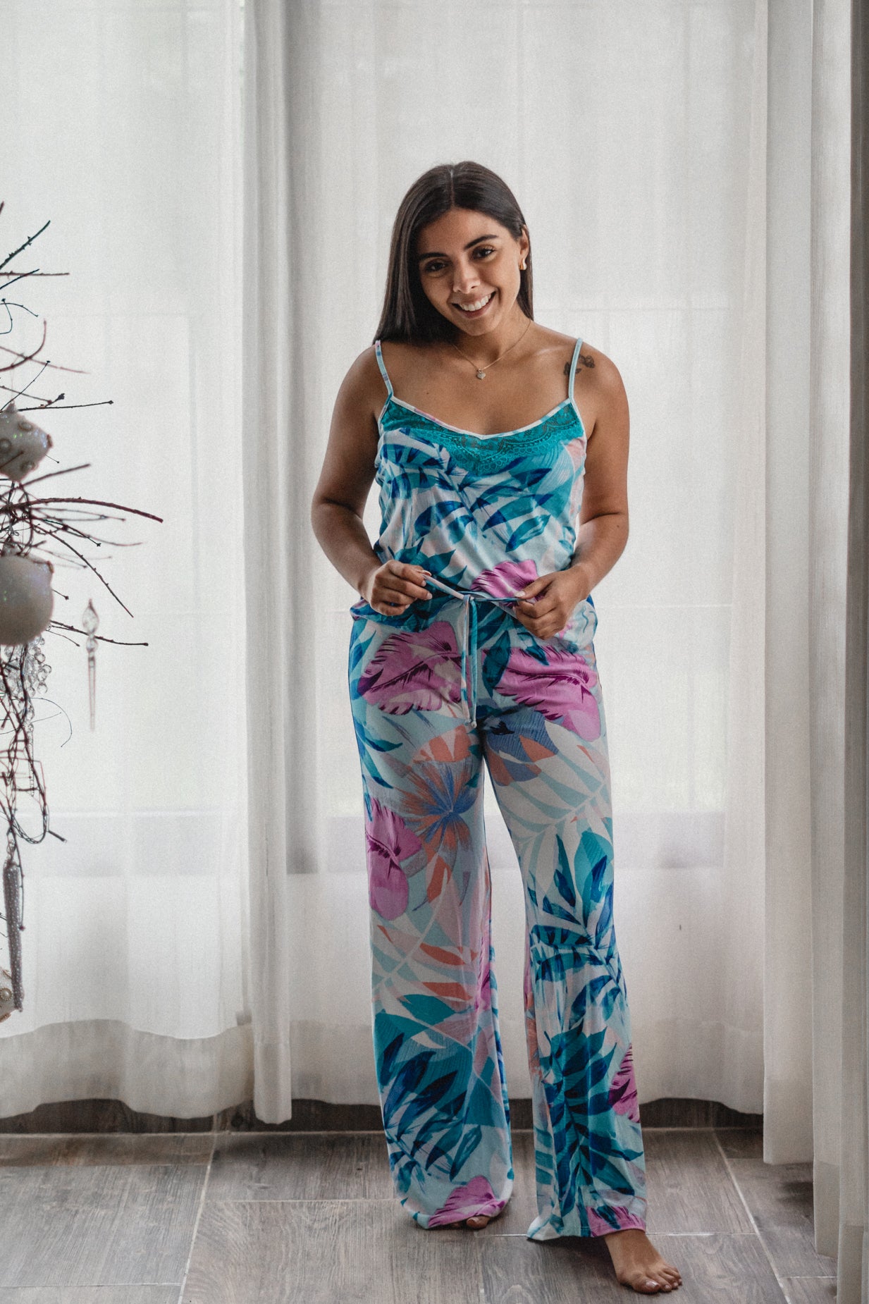 Aqua Floral Set Pantalón